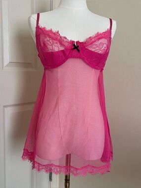 Victoria's Secret Sheer Mesh Lace Chemise Half Lined Cups Womens Size 36D Sexy